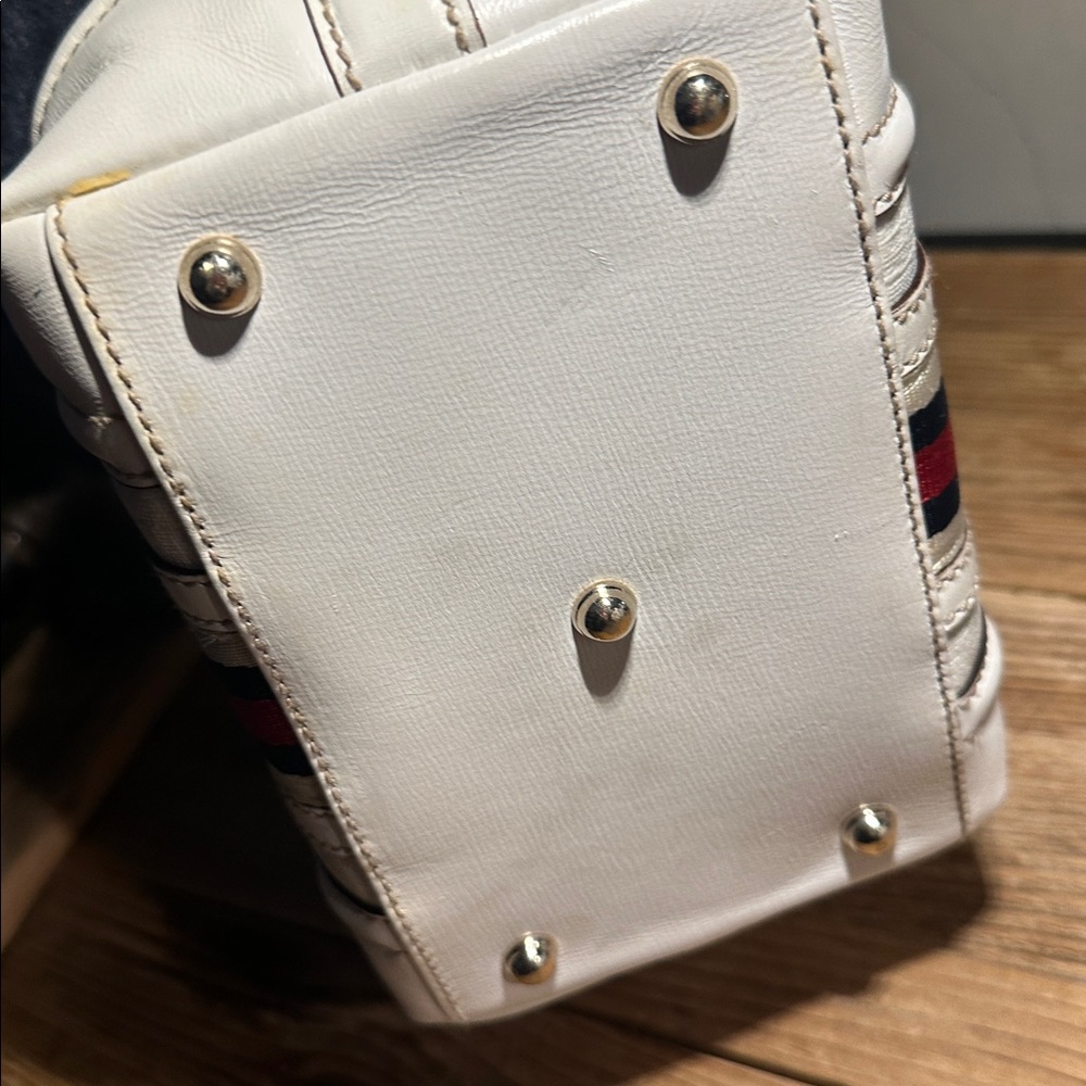 Gucci White Leather Top-Handle Tote with Red and Navy Web Stripe - Picture 7 of 7